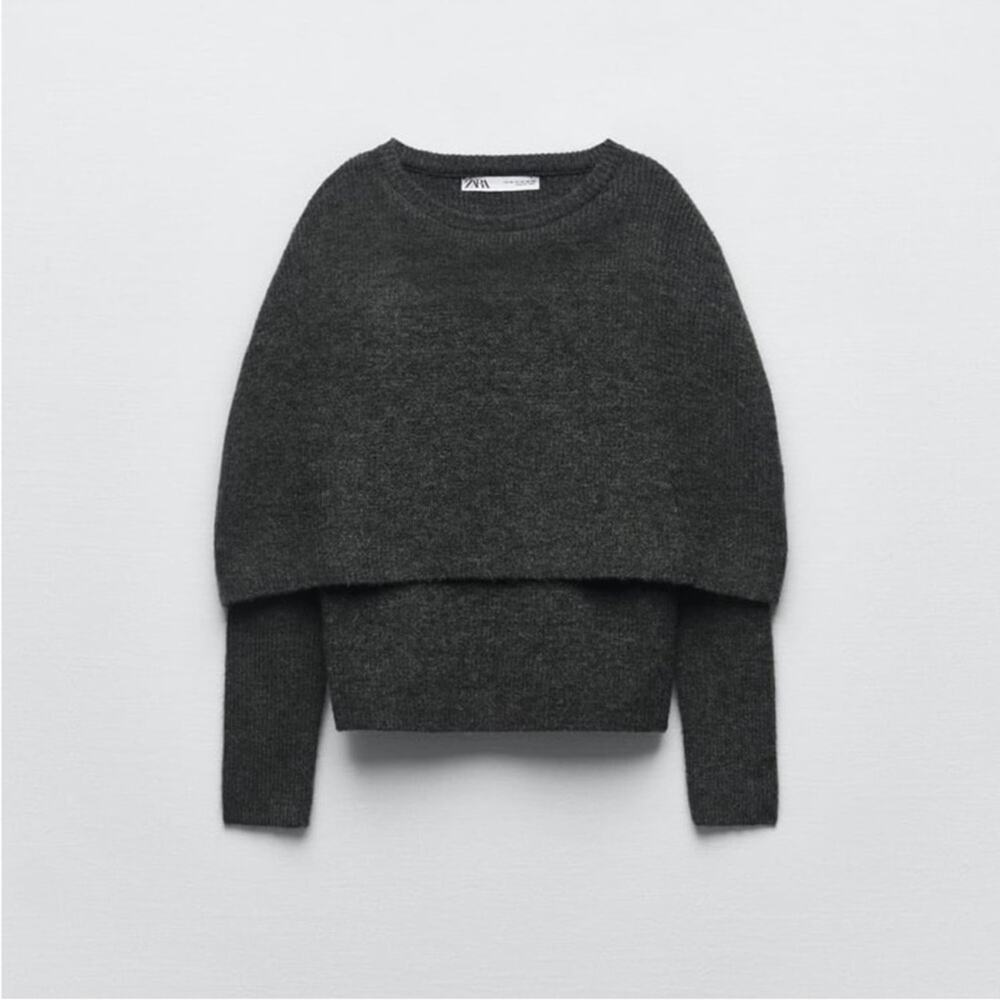 ZARA Women's Rollover Charcoal Sweater